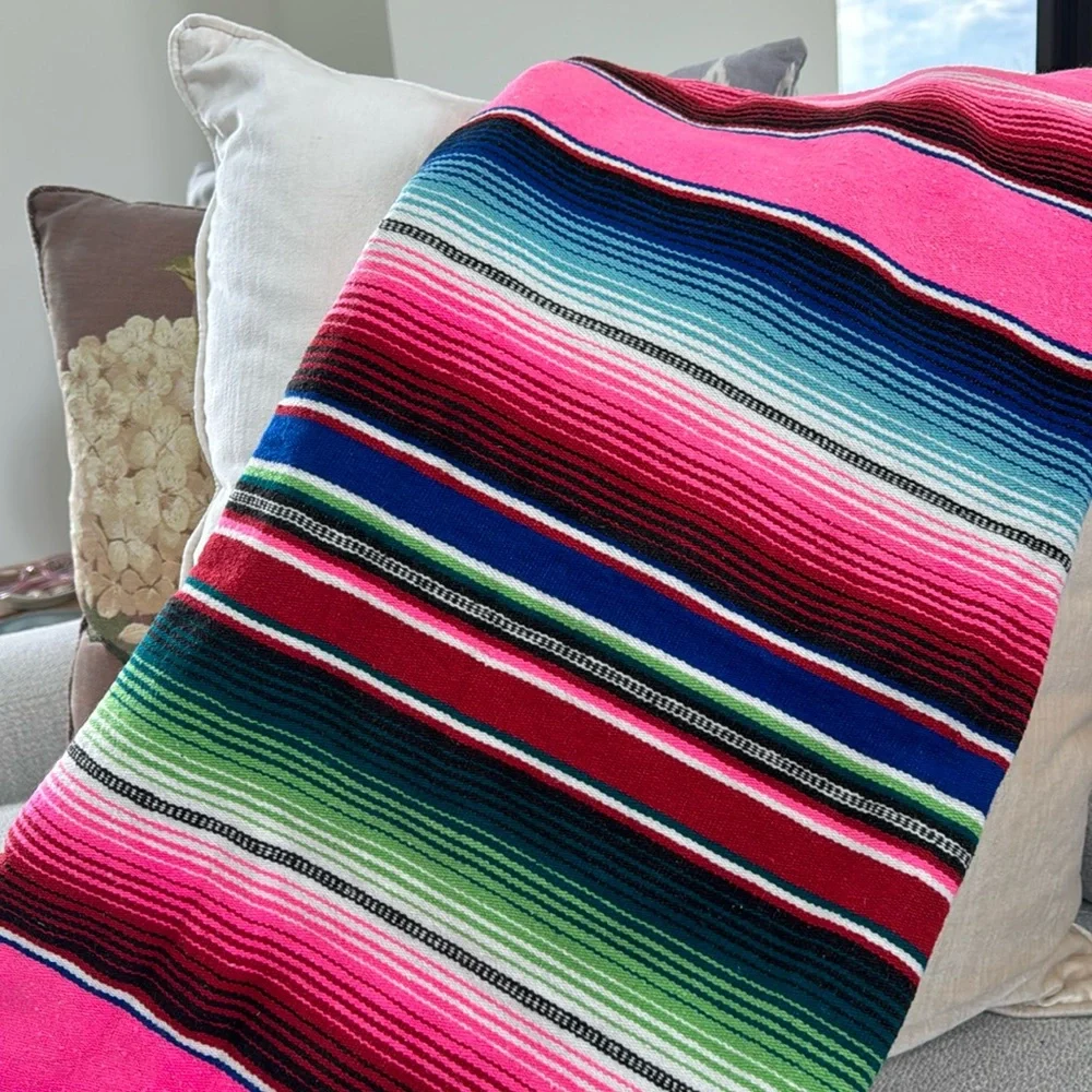 Vibrant Colorful Mexican Throw Blanket- Handmade